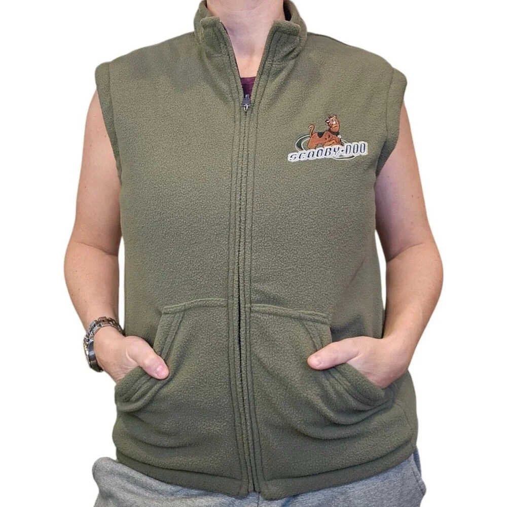 Vintage Y2K Womens Small Scooby Doo Vest Reversible Puffer‎ Fleece Embroidered
